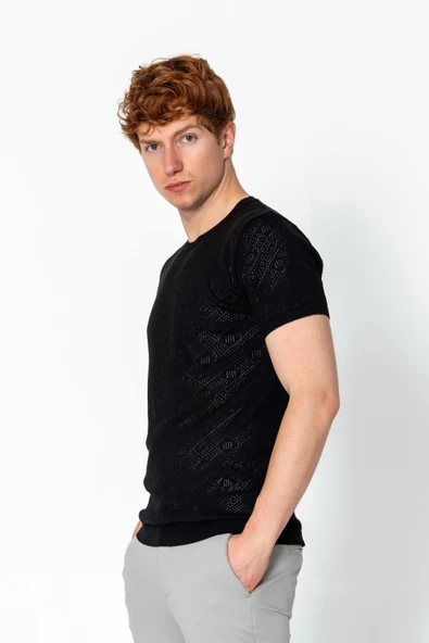 Erkek Regular Fit Bisiklet Yaka Rahat Örme T-shirt - 4