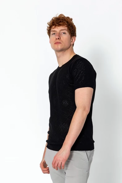 Erkek Regular Fit Bisiklet Yaka Rahat Örme T-shirt - 5