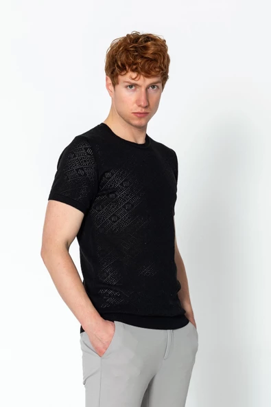 Erkek Regular Fit Bisiklet Yaka Rahat Örme T-shirt - 6