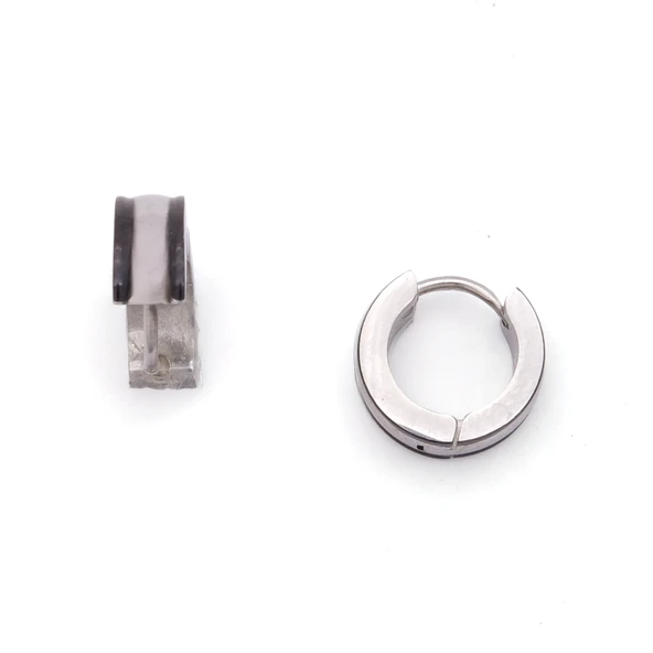 Çelik Halak Küpe Siyah Detaylı Çift Renk 5mm Halka Küpe UNK-701 ürün görseli