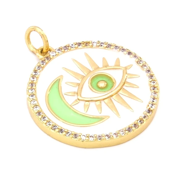 FerizZ Altın Kaplama Zirkon Taşlı Beyaz Göz ve Yeşil Ay Detaylı Kolye Ucu TGR-517 - Resim 3