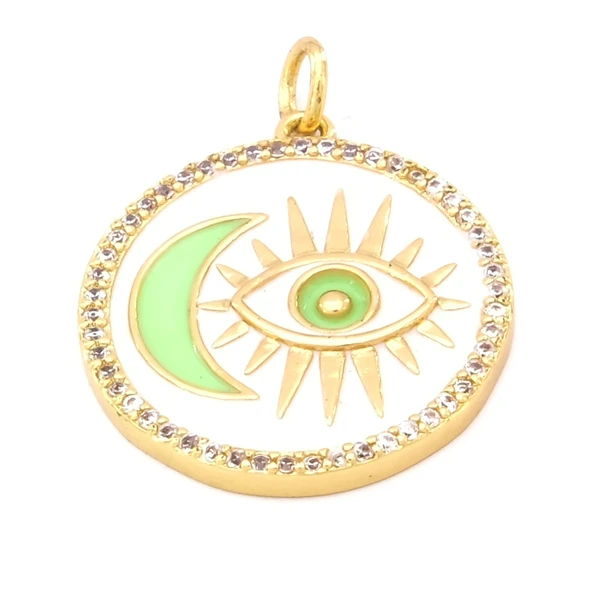 FerizZ Altın Kaplama Zirkon Taşlı Beyaz Göz ve Yeşil Ay Detaylı Kolye Ucu TGR-517 ürün görseli