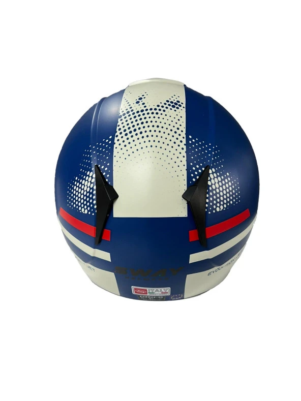 Sway 715 Şeffaf Vizörlü Yarım Motosiklet Scooter Kaskı L Beden Blue Beıge - 7