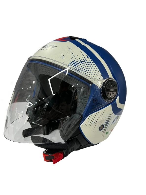 Sway 715 Şeffaf Vizörlü Yarım Motosiklet Scooter Kaskı L Beden Blue Beıge - 8