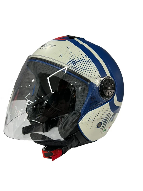 Sway 715 Şeffaf Vizörlü Yarım Motosiklet Scooter Kaskı XL Beden Blue Beıge - 8