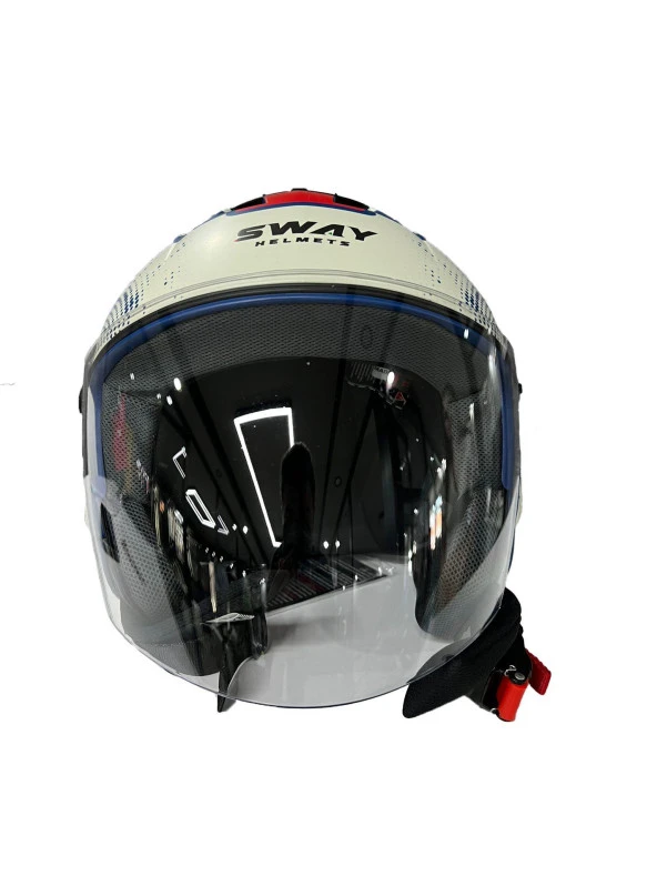 Sway 715 Şeffaf Vizörlü Yarım Motosiklet Scooter Kaskı XL Beden Blue Beıge - 9