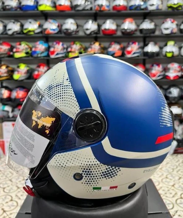 Sway 715 Şeffaf Vizörlü Yarım Motosiklet Scooter Kaskı 2XL Beden Blue Beıge - 2