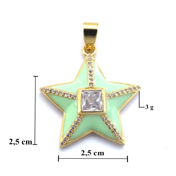 FerizZ Altın Kaplama Zirkon Taşlı Yeşil Yıldız Kolye Ucu TGR-515 - Resim 4