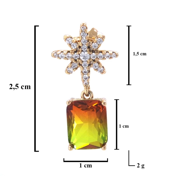 Altın Kaplama Küpe Ay Yıldız Renkli Taşlı Sallantılı Küpe UNK-649 - Resim 5