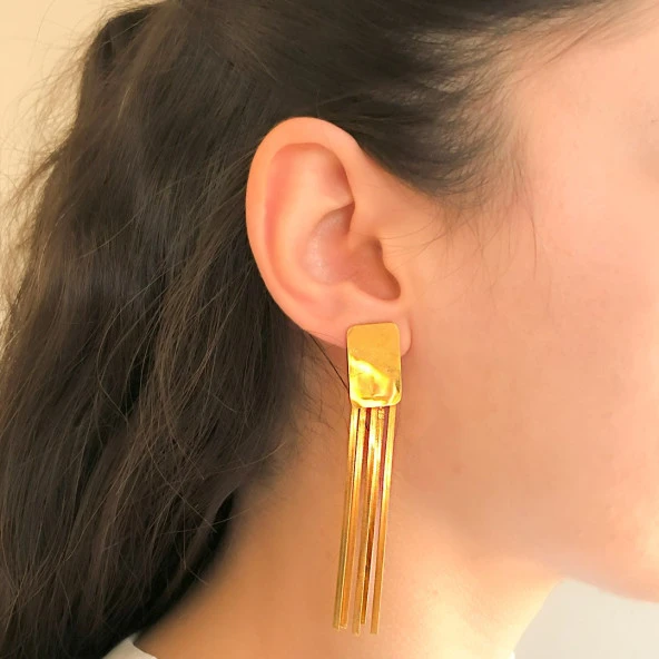 Altın Kaplama Küpe Sallantılı Tasarım Abiye Küpe UNK-612 - Resim 2