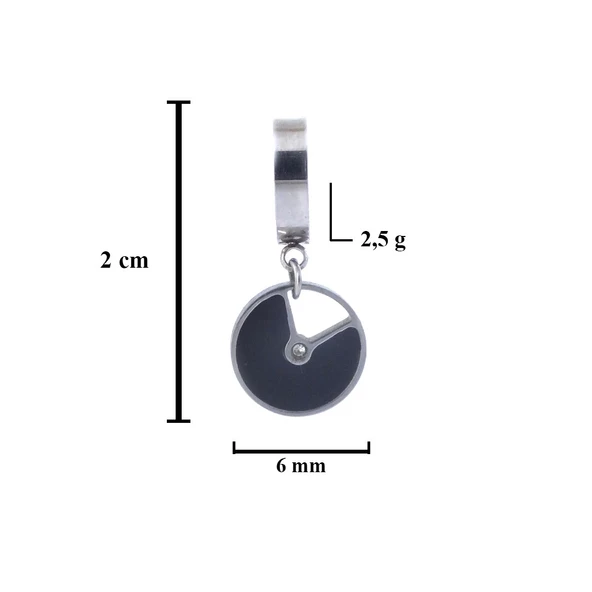 Çelik Sallantılı Küpe Siyah Taşlı Halka Küpe UNK-585 - Resim 3