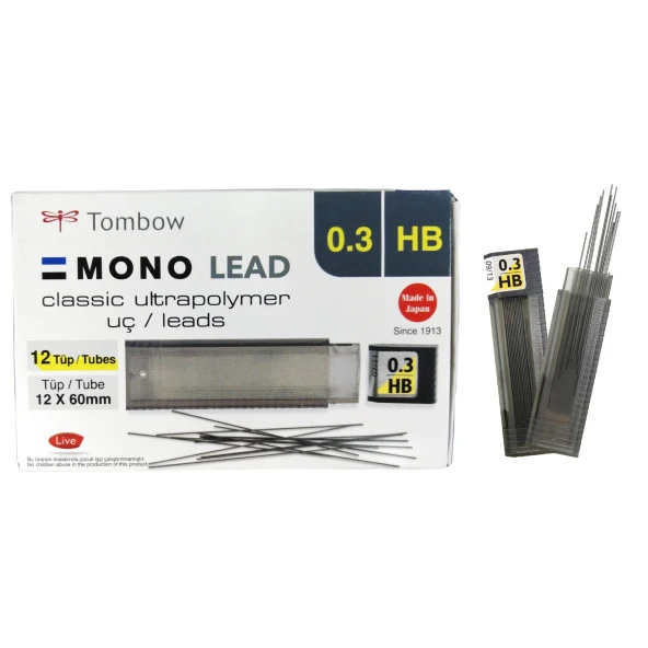 Tombow Min Klasik Mono Lead HB Kalem Ucu 0.3 mm 12 Tüp (Kutu)