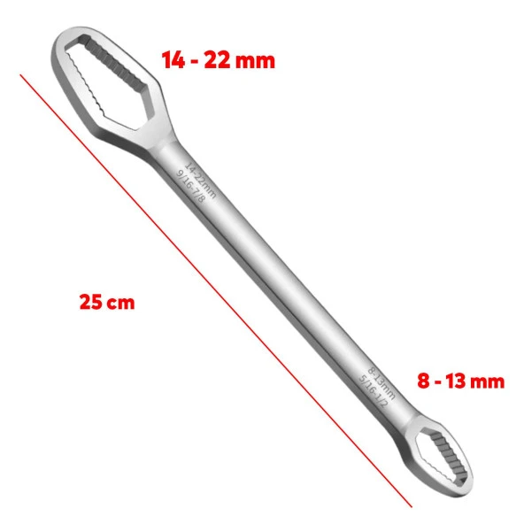 Pratik Çift Ağızlı Kendinden Sıkma Çok Amaçlı Anahtar Çelik Anahtarı Krom 8-13 / 14-22 mm - 5