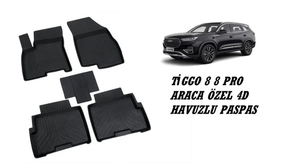 TİGGO 8 ARACA ÖZEL 4D HAVUZLU PASPAS KAUCUK 2023 2024 2025 ürün görseli 1