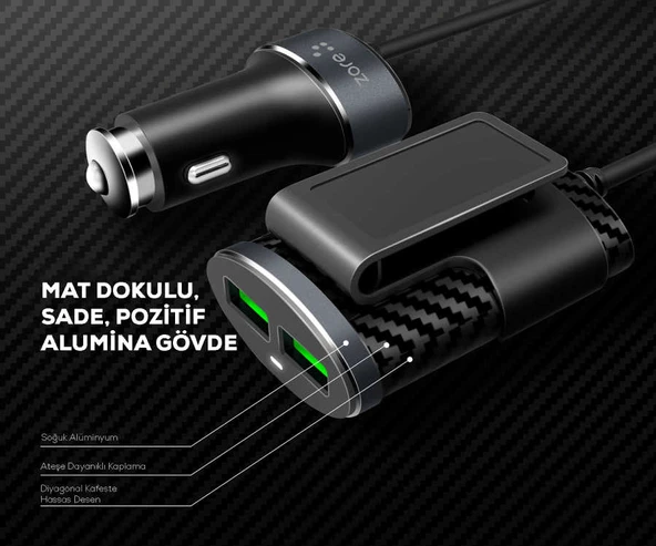 Zore ZR-C502 2+2 Araç Şarj Seti - 6
