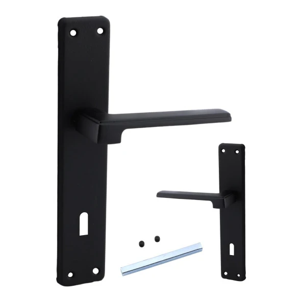 Panama Mat Siyah Yale Ahşap PVC Kapı Kolu Sağa Sola Uygun Ön Arka Rozetsiz Barelsiz Oda 1 Takım - Resim 2