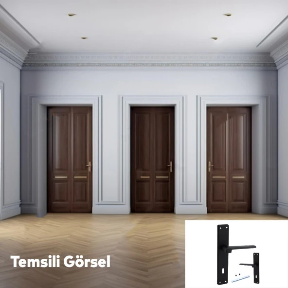 Panama Mat Siyah Yale Ahşap PVC Kapı Kolu Sağa Sola Uygun Ön Arka Rozetsiz Barelsiz Oda 1 Takım - Resim 3