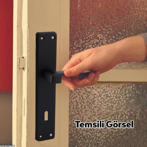 Panama Mat Siyah Yale Ahşap PVC Kapı Kolu Sağa Sola Uygun Ön Arka Rozetsiz Barelsiz Oda 1 Takım - Resim 4