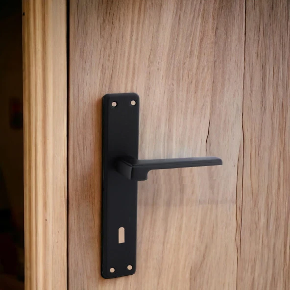 Panama Mat Siyah Yale Ahşap PVC Kapı Kolu Sağa Sola Uygun Ön Arka Rozetsiz Barelsiz Oda 1 Takım - Resim 5