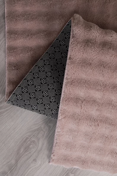 Dekoratif Bubble Uzun Tüylü Yumuşak Puffy Peluş Kaymaz Yıkanabilir Salon Antre Halı Yolluk Pembe - 5