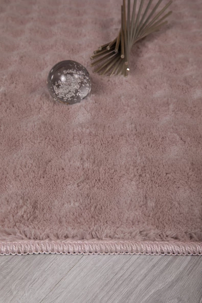 Dekoratif Bubble Uzun Tüylü Yumuşak Puffy Peluş Kaymaz Yıkanabilir Salon Antre Halı Yolluk Pembe - 6