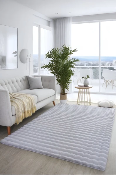 Dekoratif Bubble Uzun Tüylü Yumuşak Puffy Peluş Kaymaz Yıkanabilir Salon Koridor Halı Yolluk Gri