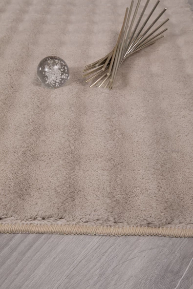 Dekoratif Bubble Uzun Tüylü Yumuşak Puffy Peluş Kaymaz Yıkanabilir Salon Koridor Halı Yolluk Bej - 5