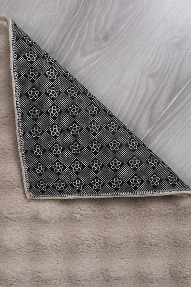 Dekoratif Bubble Uzun Tüylü Yumuşak Puffy Peluş Kaymaz Yıkanabilir Salon Koridor Halı Yolluk Bej - 3