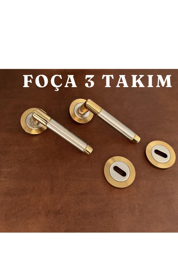 Foça Saten Albirifin Zamak Yuvarlak Rozetli Oda Kapı Kolu 3 Takım