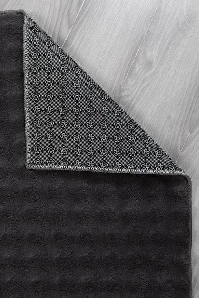 Dekoratif Bubble Uzun Tüylü Yumuşak Puffy Peluş Kaymaz Yıkanabilir Salon Koridor Halı Yolluk Antrasit - 3