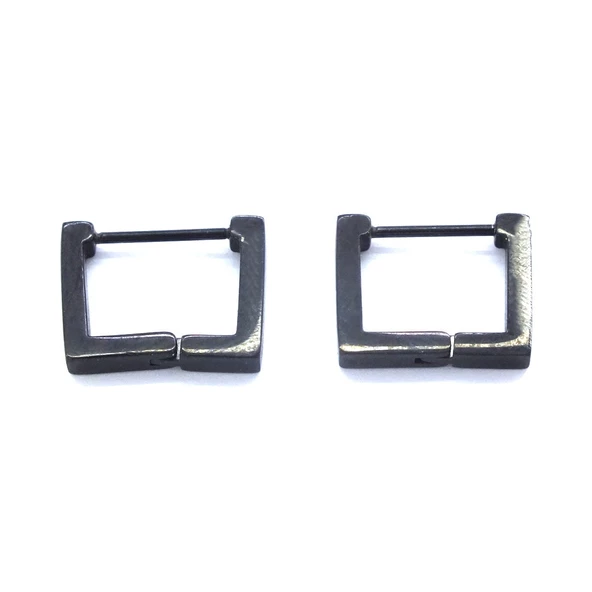 Çelik Halka Küpe Siyah Kare Unisex Küpe UNK-662 - Resim 4