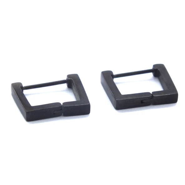 Çelik Halka Küpe Siyah Kare Unisex Küpe UNK-662 - Resim 5