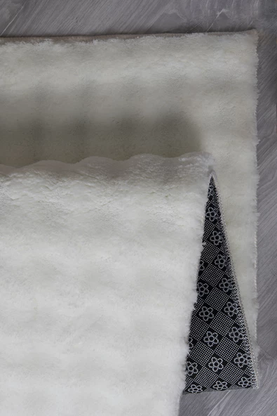 Dekoratif Bubble Uzun Tüylü Yumuşak Puffy Peluş Kaymaz Yıkanabilir Salon Koridor Halı Yolluk Krem - 4