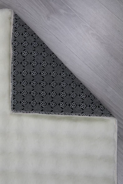 Dekoratif Bubble Uzun Tüylü Yumuşak Puffy Peluş Kaymaz Yıkanabilir Salon Koridor Halı Yolluk Krem - 3