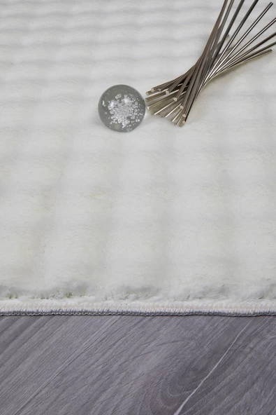 Dekoratif Bubble Uzun Tüylü Yumuşak Puffy Peluş Kaymaz Yıkanabilir Salon Koridor Halı Yolluk Krem - 5