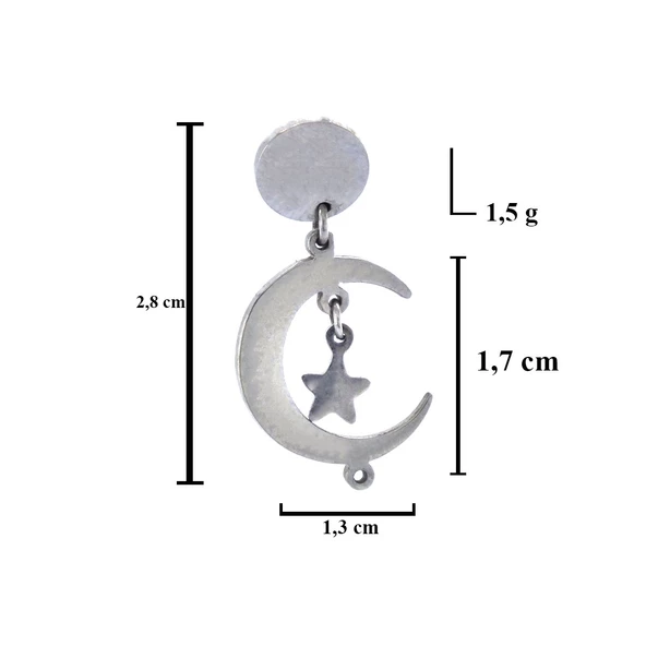 Çelik Sallantılı Küpe Ay Yıldız Detaylı Küpe UNK-661 - Resim 3