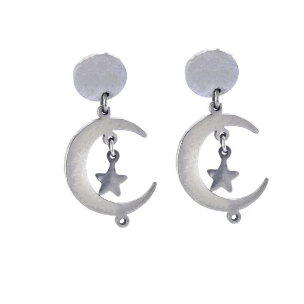 Çelik Sallantılı Küpe Ay Yıldız Detaylı Küpe UNK-661 ürün görseli