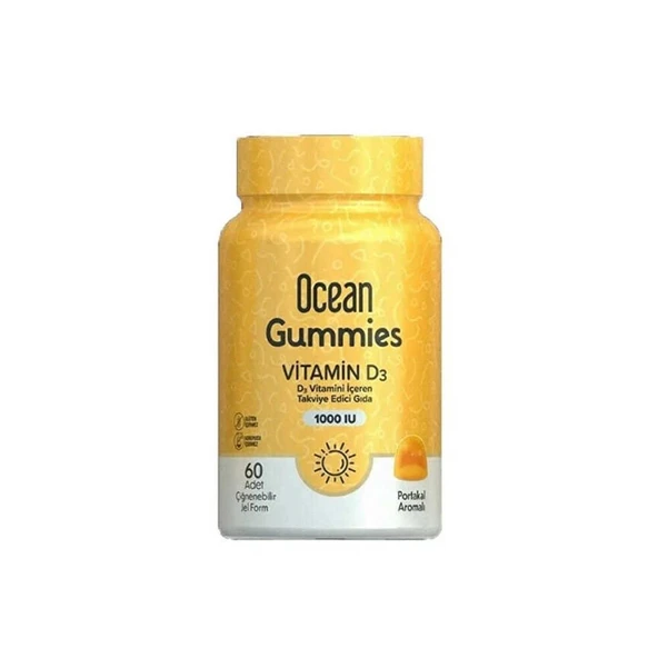 Ocean Gummies Vitamin D3 1000IU 60 Çiğnenebilir Jel Form Portakal Aromalı ürün görseli