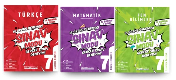 PRUVA AKADEMİ YAYINLARI 7. Sınıf Türkçe + Matematik + Fen Bilgisi Branş Denemeleri (3 Kitap)
