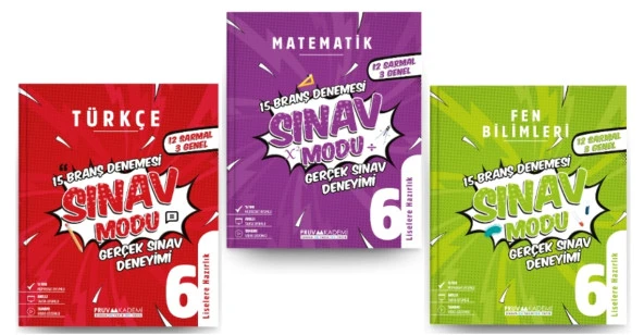 PRUVA AKADEMİ YAYINLARI 6. Sınıf Türkçe + Matematik + Fen Bilgisi Branş Denemeleri (3 Kitap)