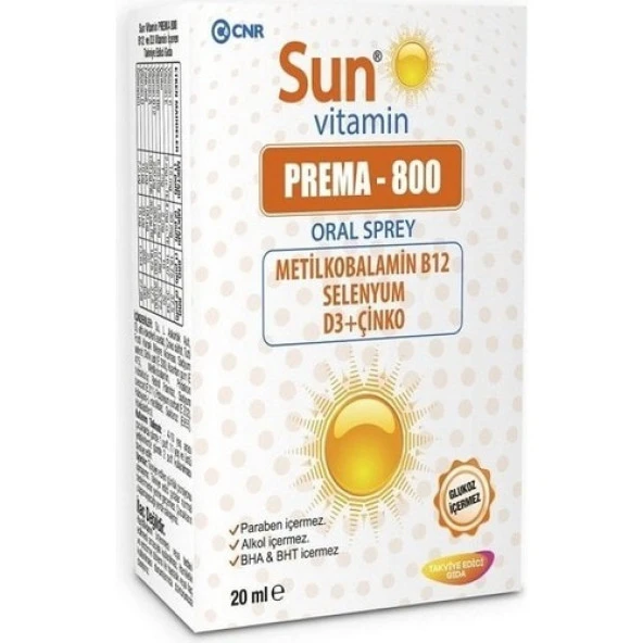 Sun Vitamin Prema-800 Vitamin B12 Ve Metilfolat Oral Sprey 20 Ml