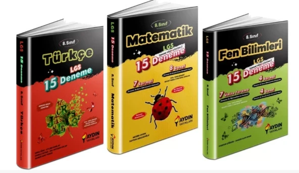 AYDIN YAYINLARI 8. Sınıf Türkçe + Matematik + Fen Bilgisi 15'liBranş Denemeleri (3 Kitap)