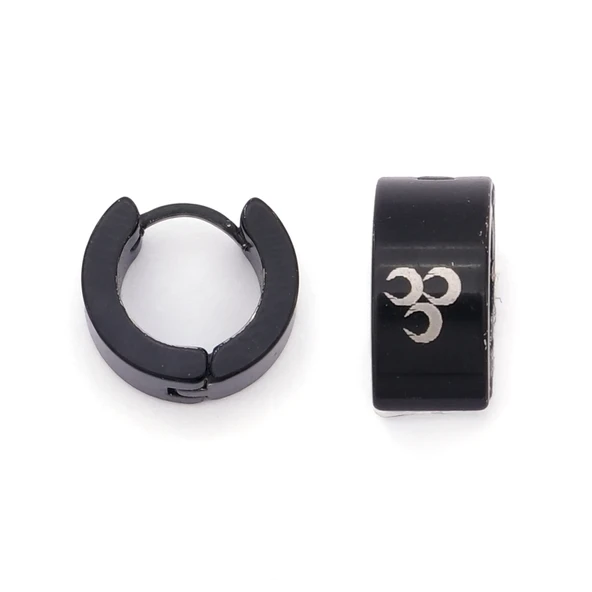 Çelik Halka Küpe Siyah Üç Hilal Desenli UNK-724 ürün görseli