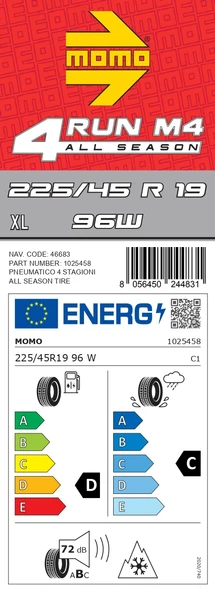 Momo  225/45 R19 96W XL M4 Four Season Oto Dört Mevsim Lastiği (Üretim Tarihi: 2024) - 4