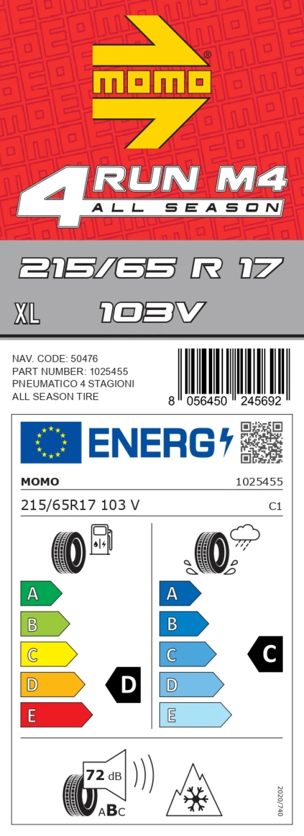 Momo 215/65 R17 103V XL M4 Four Season Oto Dört Mevsim Lastiği (Üretim Tarihi: 2024) - 4