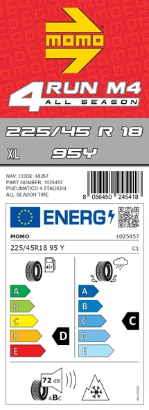 Momo  225/45 R18 95Y XL M4 Four Season Oto Dört Mevsim Lastiği (Üretim Tarihi: 2024) - 4