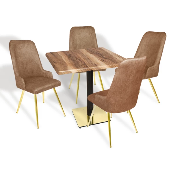 Karanfil Gold Werzalit Kare - Çırağan Gold Masa Takımı (80X80) - (Indiana Wood - Kahve)