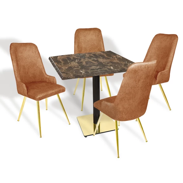Karanfil Gold Werzalit Kare - Çırağan Gold Masa Takımı (80X80) - (Karacabey Mermer - Kiremit)
