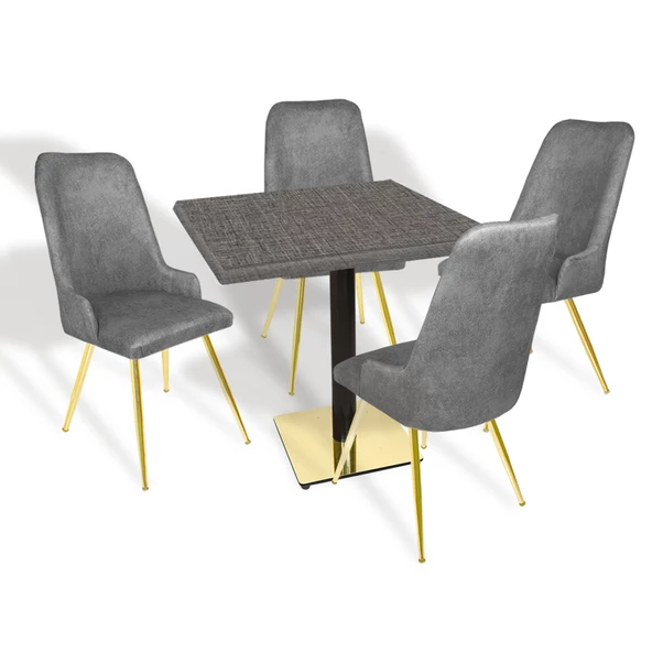 Karanfil Gold Werzalit Kare - Çırağan Gold Masa Takımı (80X80) - (Twister - Füme)