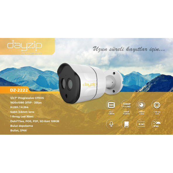 Dayzip 2mp İp DZ-2222 Model Bullet Kamera ! Servis Çıkması ! Temiz Ve Garantili - 2